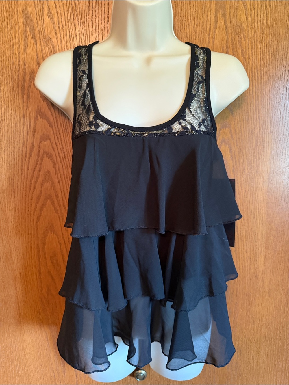 Rue21 Black Lace Yoke Layered Chiffon Top